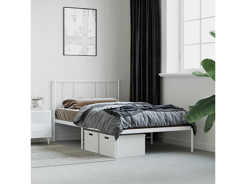 Cadre de lit métal sans matelas avec tête de lit blanc 75x190cm