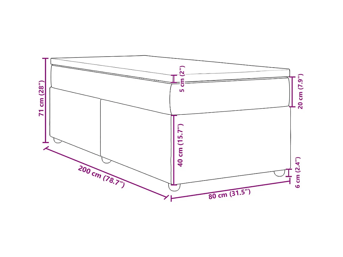 Boxspringbett mit Matratze Dunkelgrau 80x200 cm Stoff