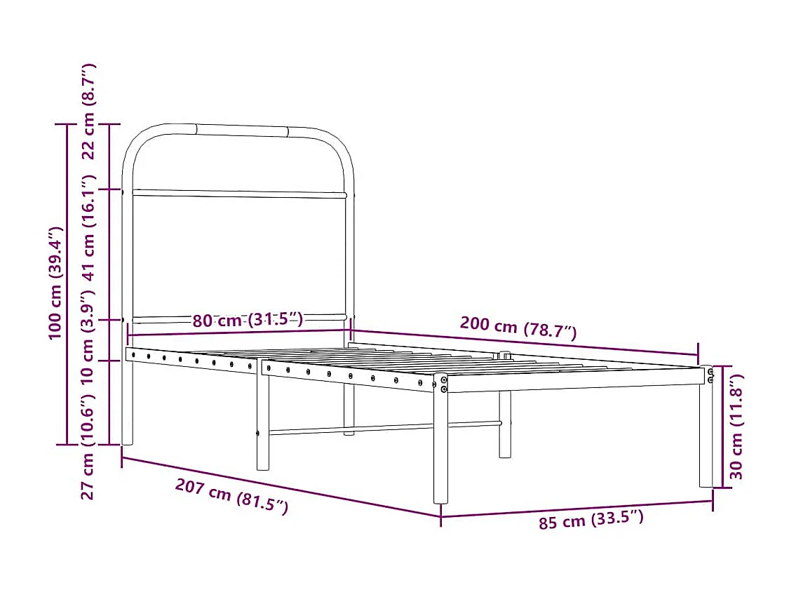 Cadre de lit sans matelas 80x200cm chêne marron bois ingénierie