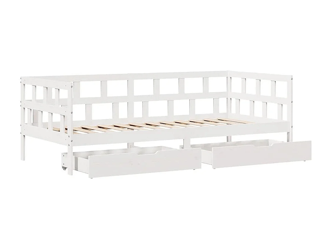 Dormeuse con Cassetti Bianca 80x200 cm Legno Massello di Pino