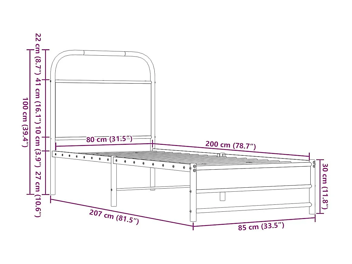Cadre de lit sans matelas 80x200cm chêne marron bois ingénierie