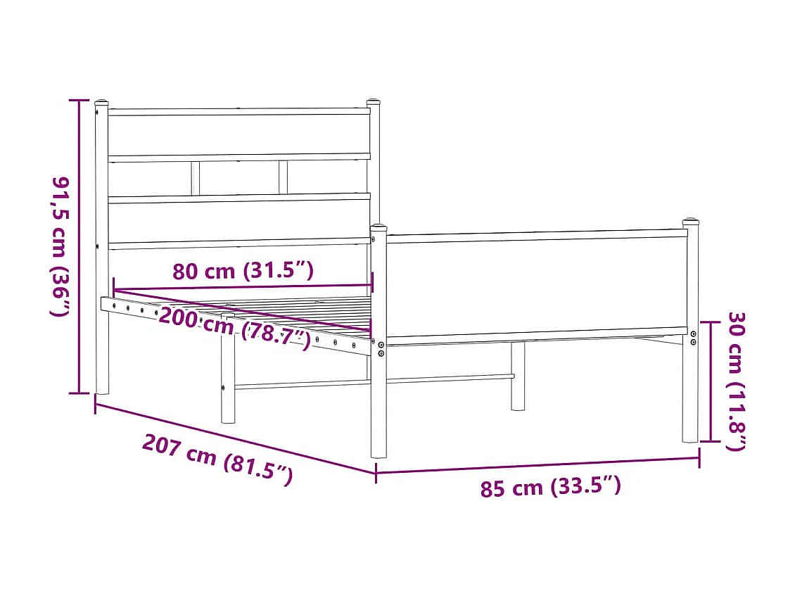 Bettgestell ohne Matratze Braun Eiche 80x200 cm Holzwerkstoff