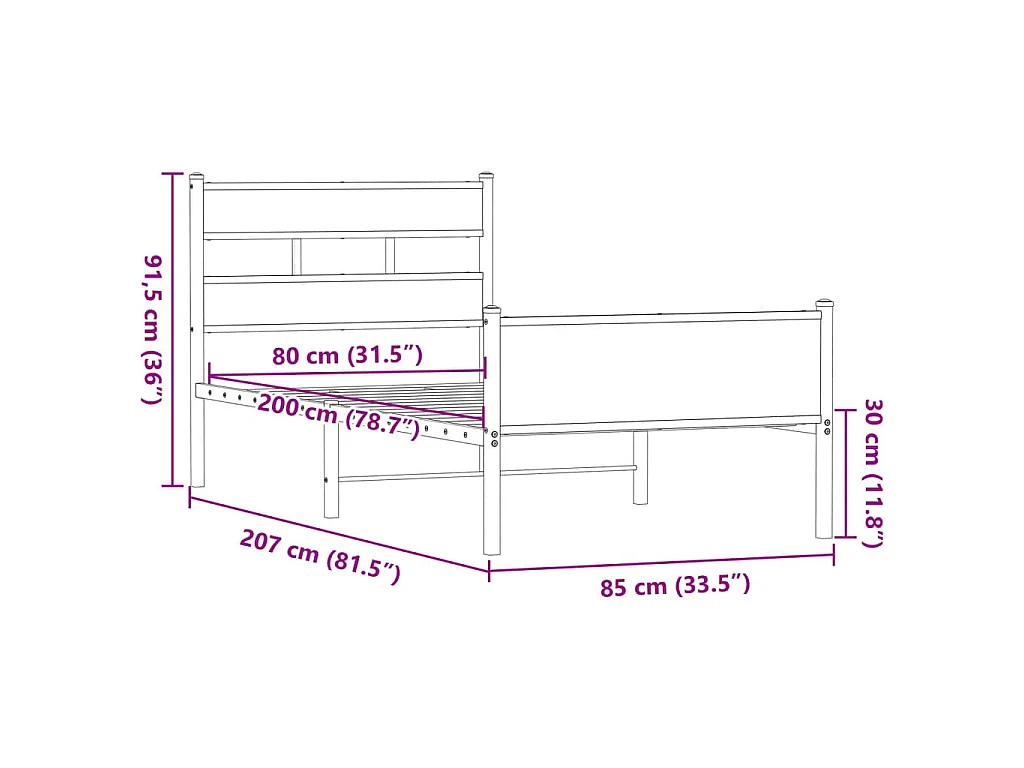 Cadre de lit sans matelas chêne marron 80x200cm bois ingénierie
