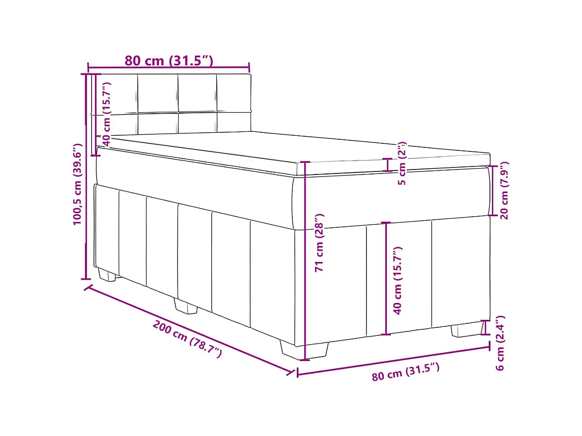 Boxspringbett mit Matratze Creme 80x200 cm Stoff