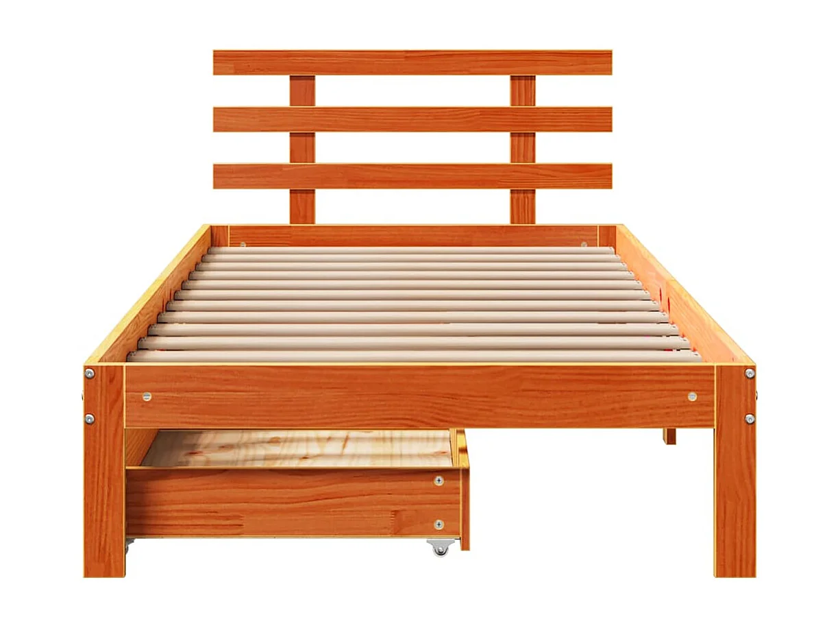 Bedframe met lades massief grenenhout wasbruin 75x190 cm