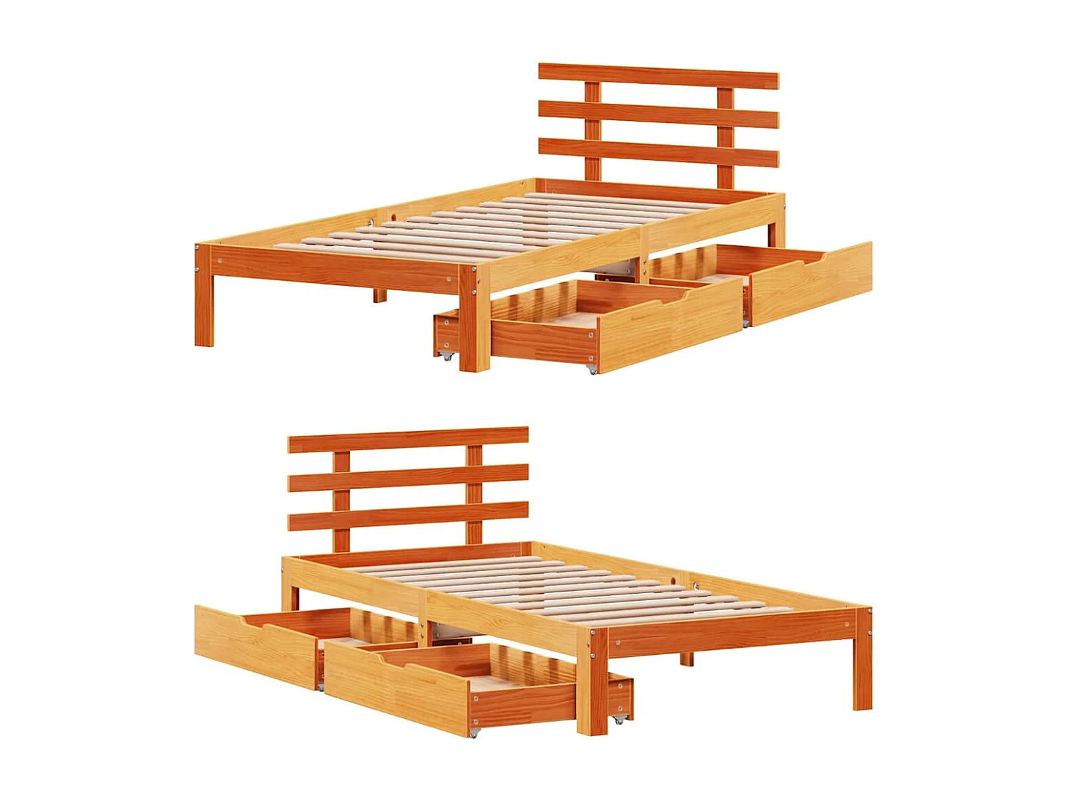 Cadre de lit avec tiroirs sans matelas cire marron 75x190 cm