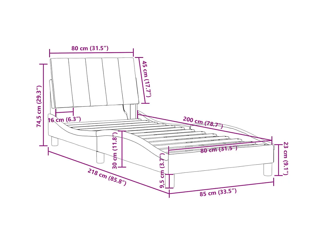 Estructura cama con luces LED terciopelo gris oscuro 80x200 cm
