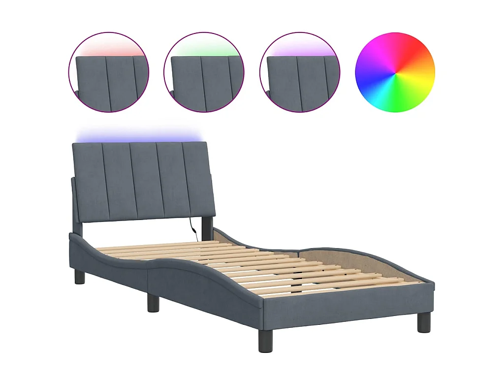 Cadre de lit avec LED sans matelas Hanko gris foncé 80x200 cm velours