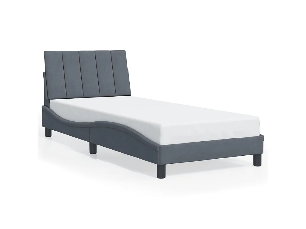 Cadre de lit avec LED sans matelas Hanko gris foncé 80x200 cm velours