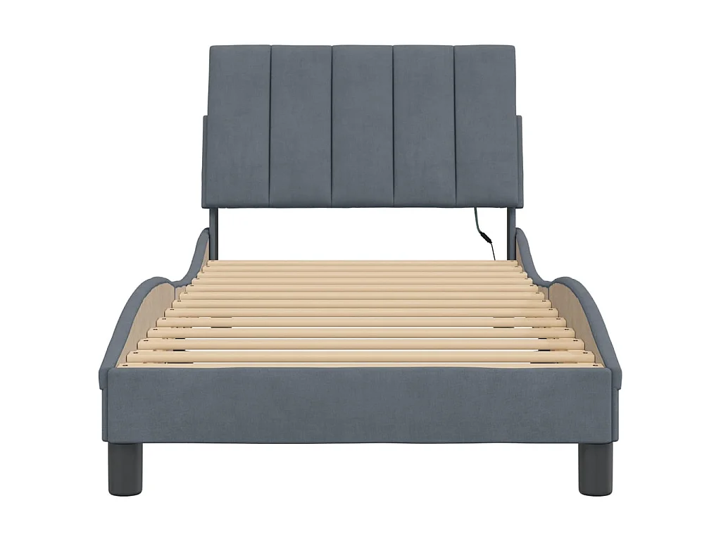 Cadre de lit avec LED sans matelas Hanko gris foncé 80x200 cm velours