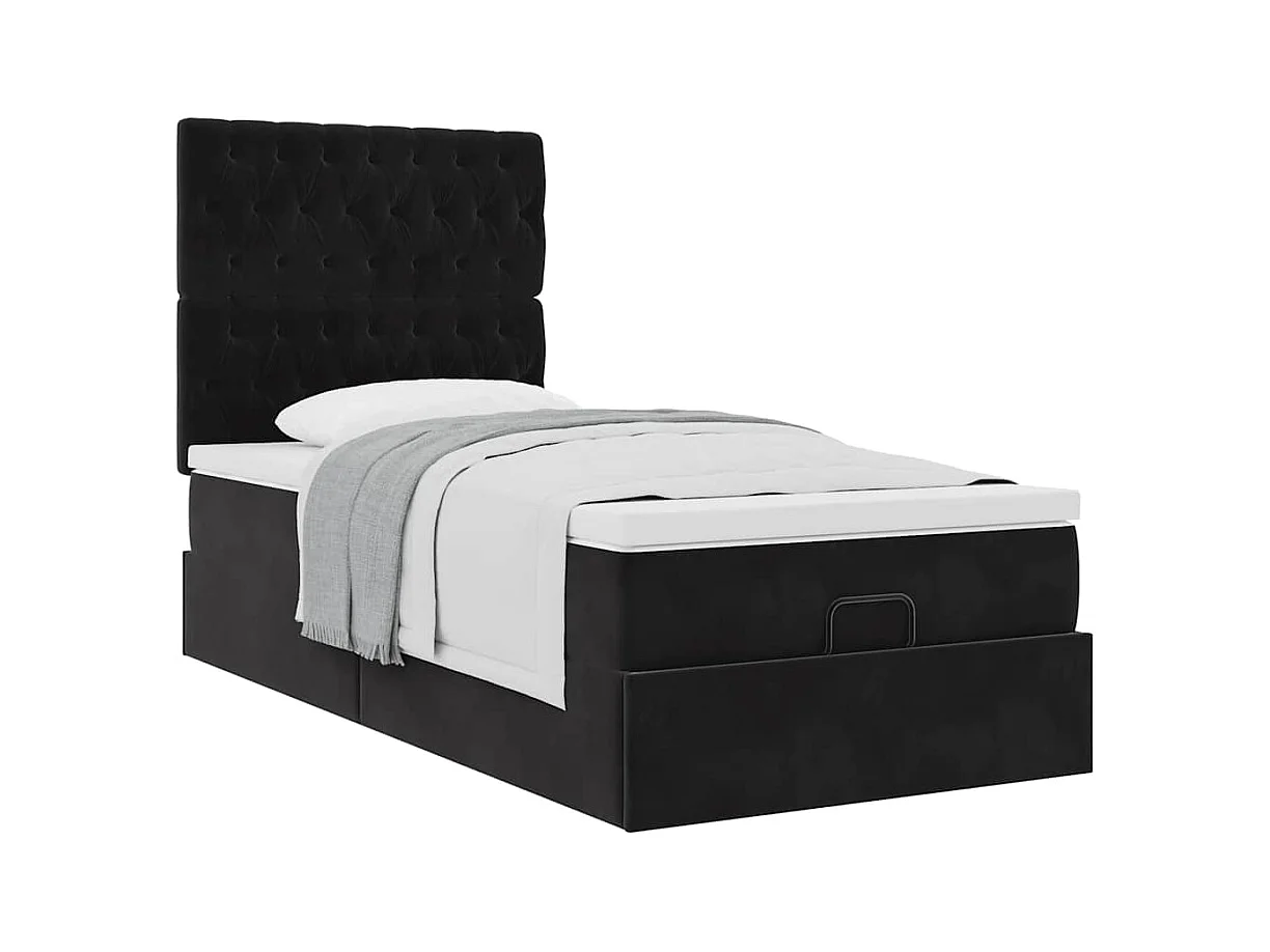 Struttura Letto Pouf con Materassi Nero 80x200 cm in Velluto