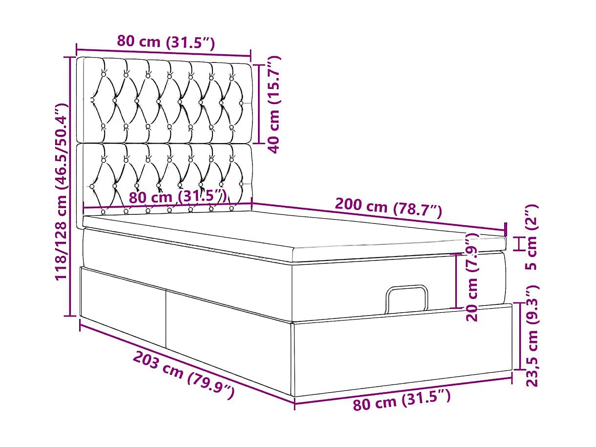 Ottoman-Bett mit Matratzen Schwarz 80x200 cm Samt