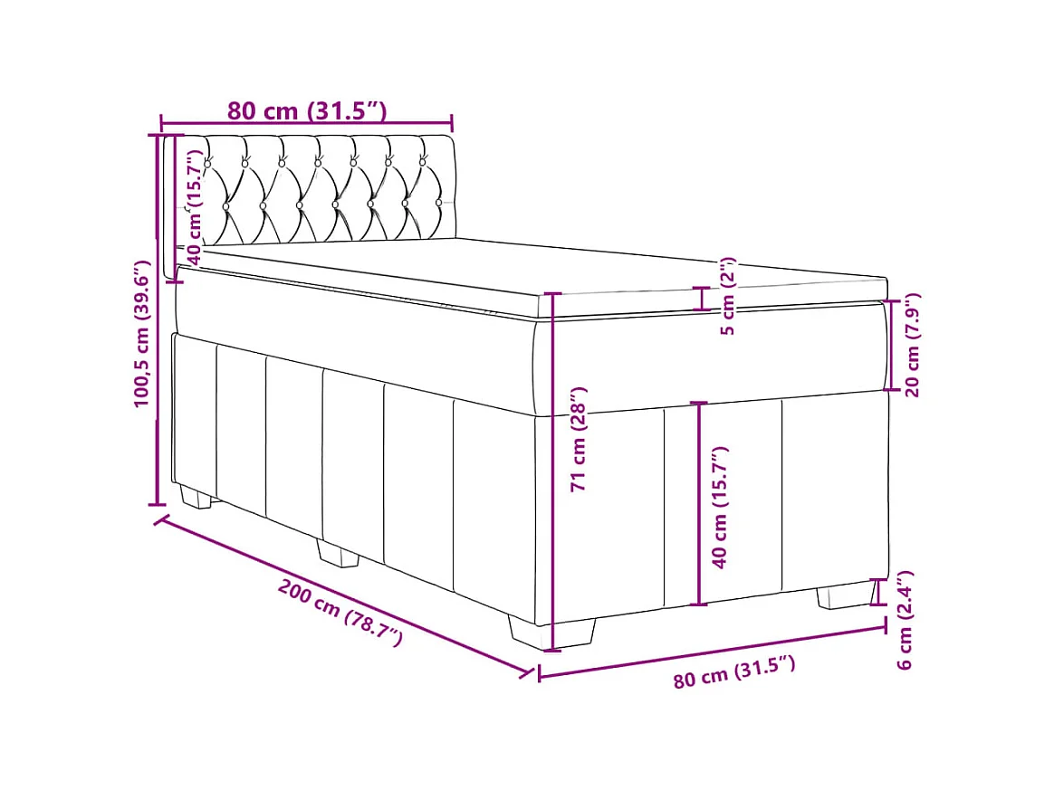 Giroletto a Molle con Materasso Marrone Scuro 80x200 cm Tessuto
