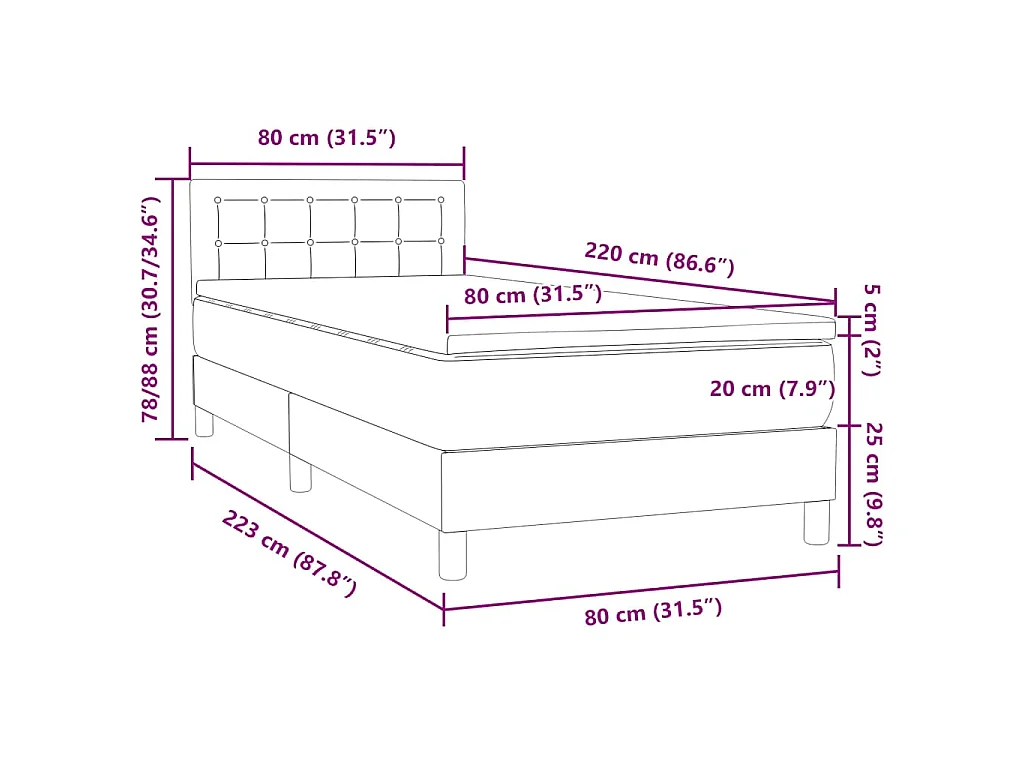 Boxspringbett mit Matratze & LED Dunkelblau 80x220 cm Samt