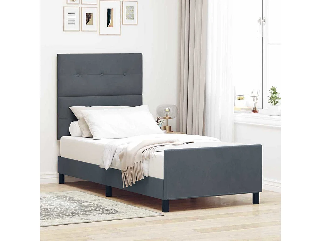 Cama tipo Box Spring Gris oscuro 80 x 200 cm Terciopelo