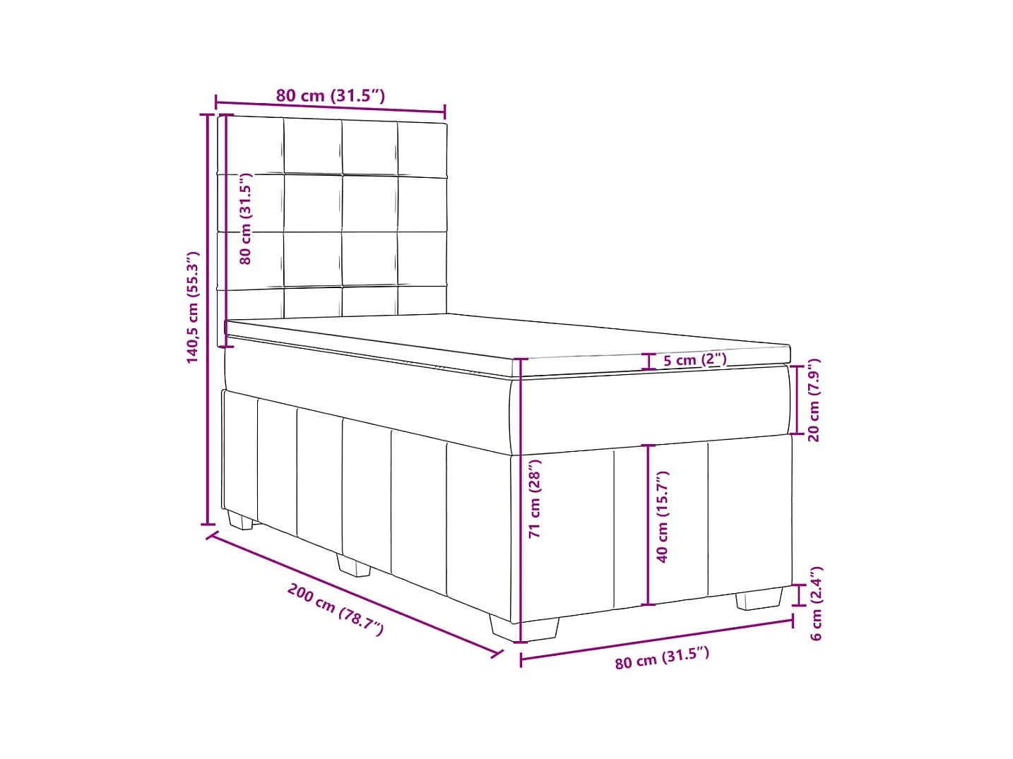 Sommier à lattes de lit avec matelas Marron foncé 80x200 cm