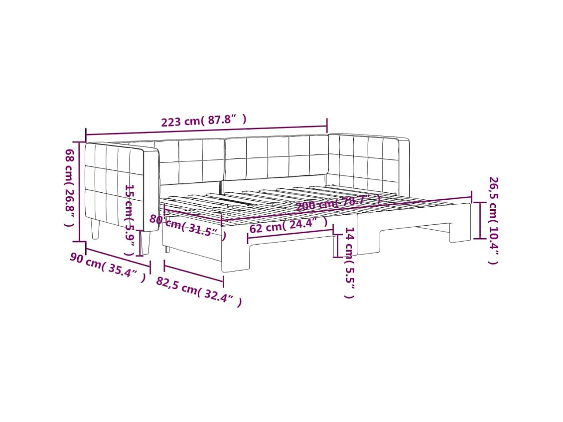 Lit de jour avec gigogne sans matelas gris foncé 80x200 cm