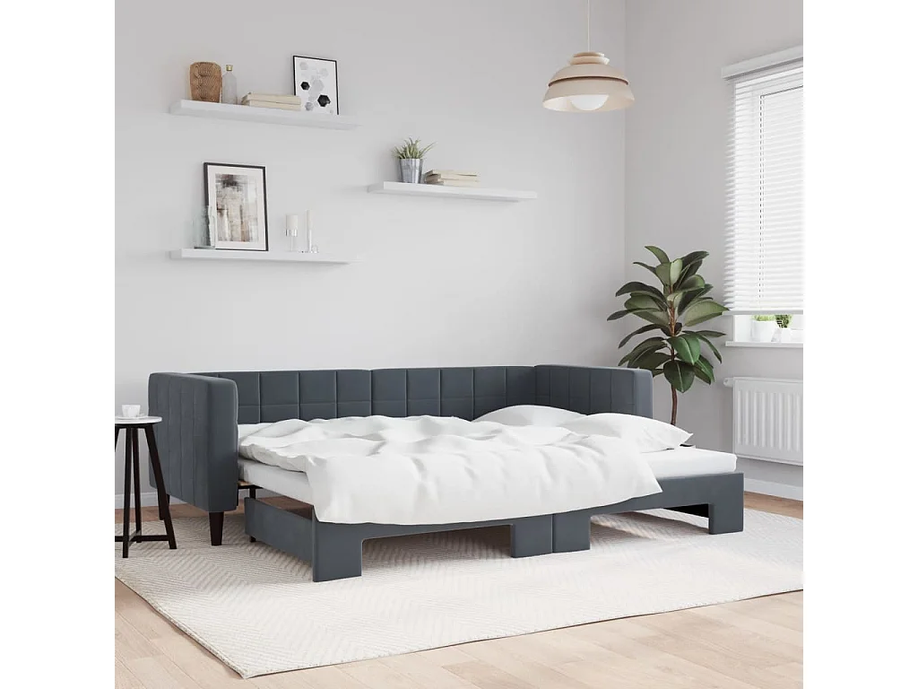Slaapbank met onderschuifbed 80x200 cm fluweel donkergrijs
