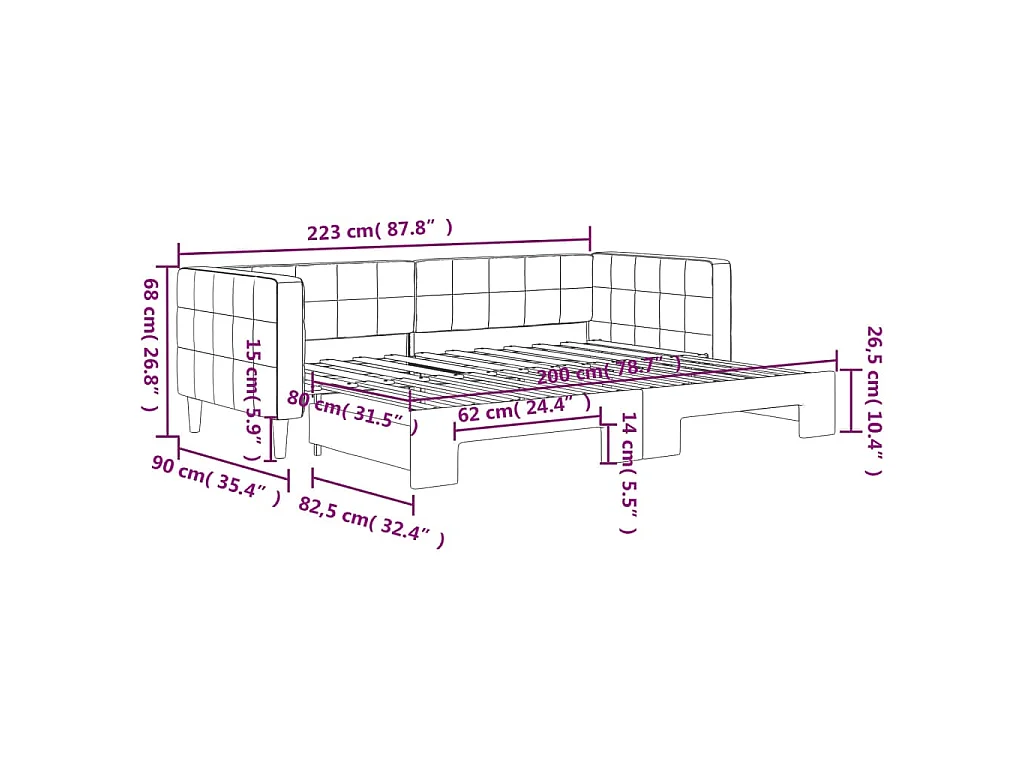 Slaapbank met onderschuifbed 80x200 cm fluweel donkergrijs