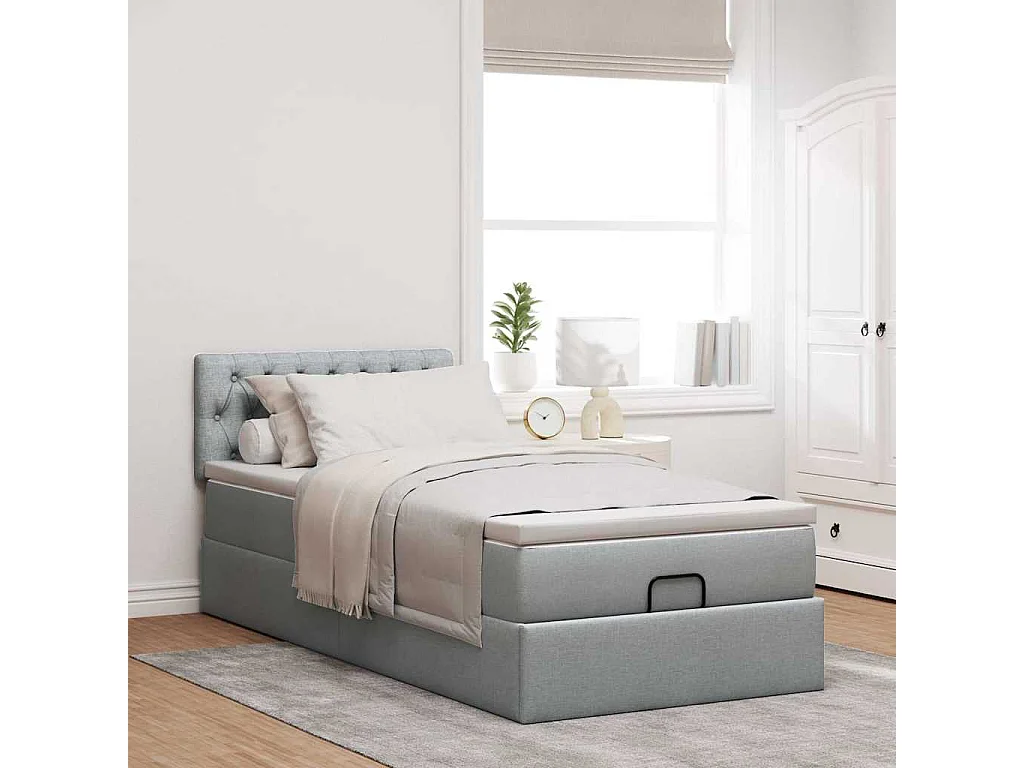 Pouf Letto con Materasso e LED Grigio Chiaro 80x200cm Tessuto