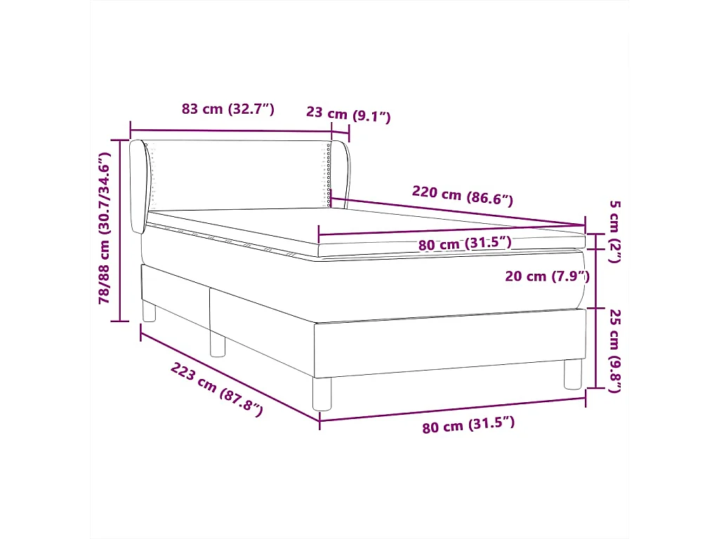 Boxspringbett mit Matratze Dunkelgrau 80x220 cm Samt