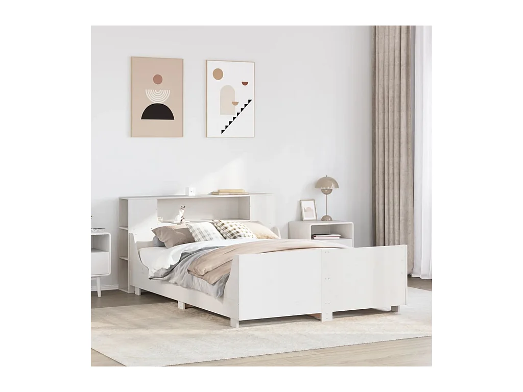 Cadre de lit sans matelas blanc 135x190 cm bois de pin massif