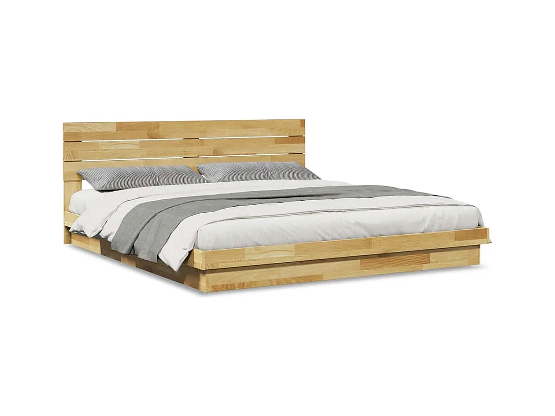 Estrutura cama cabeceira sem colchão 200x200 cm maciça carvalho