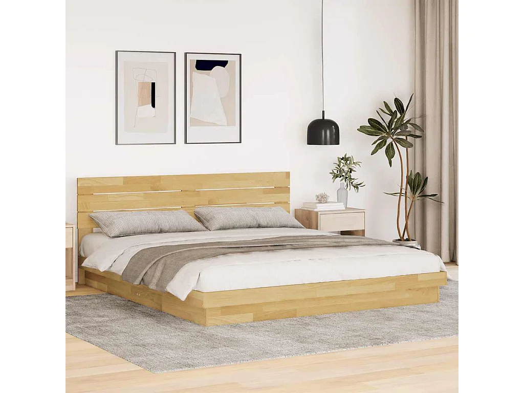 Cadre de lit avec tête de lit sans matelas 200 x 200 cm