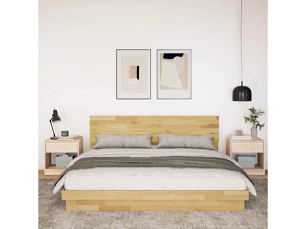 Cadre de lit avec tête de lit sans matelas 200 x 200 cm