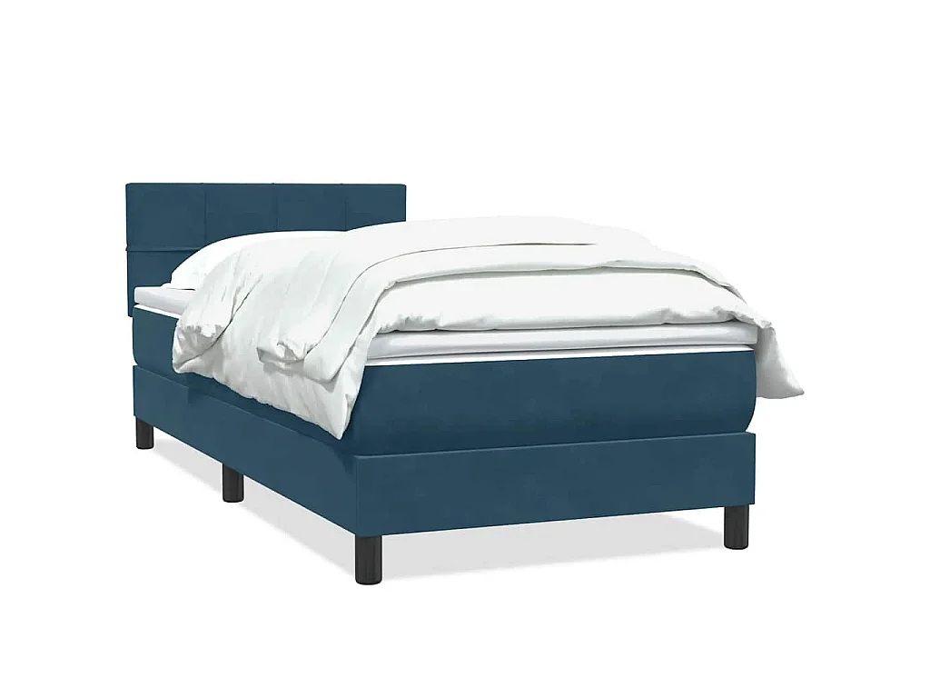 Cama box spring con colchón terciopelo azul oscuro 80x220 cm