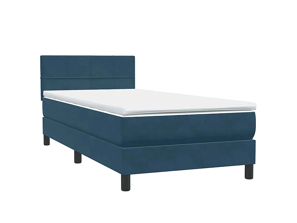 Cama box spring con colchón terciopelo azul oscuro 80x220 cm