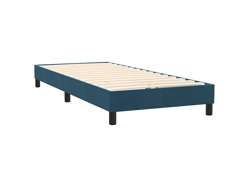 Cama box spring con colchón terciopelo azul oscuro 80x220 cm