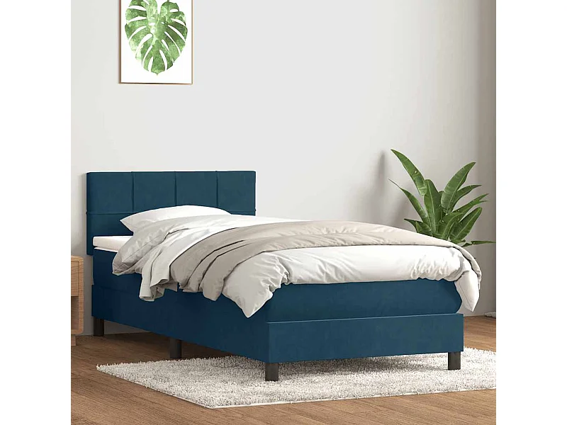 Sommier à lattes de lit et matelas bleu foncé 80x220 cm velours