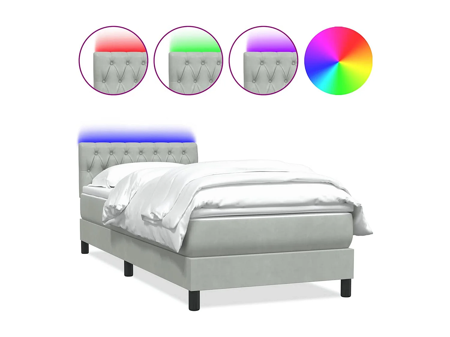 Cama box spring c/ colchão e LED cinzento-claro 80x220 cm veludo