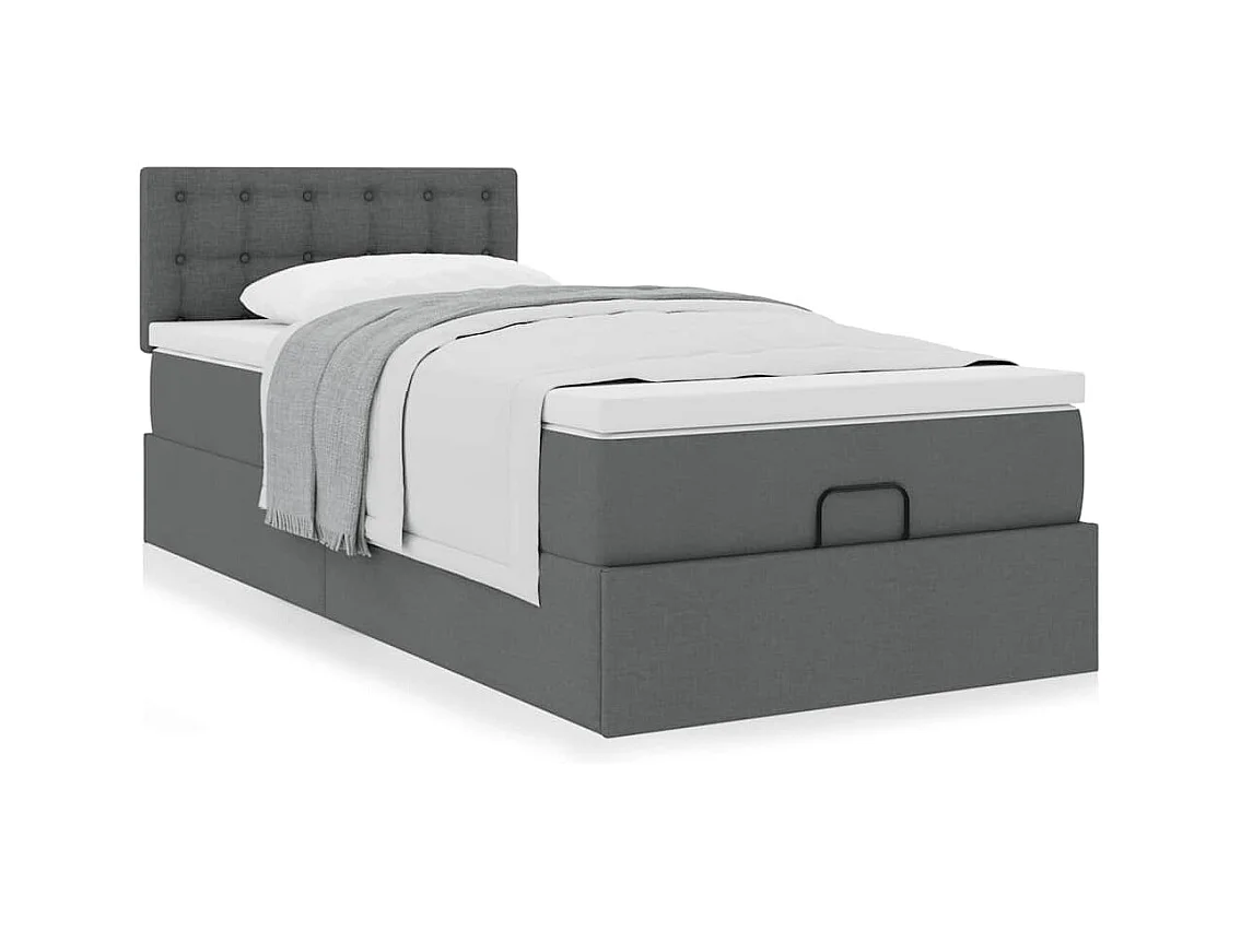 Cadre de lit ottoman avec matelas gris foncé 80x200 cm tissu