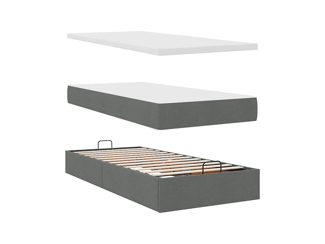 Cadre de lit ottoman avec matelas gris foncé 80x200 cm tissu