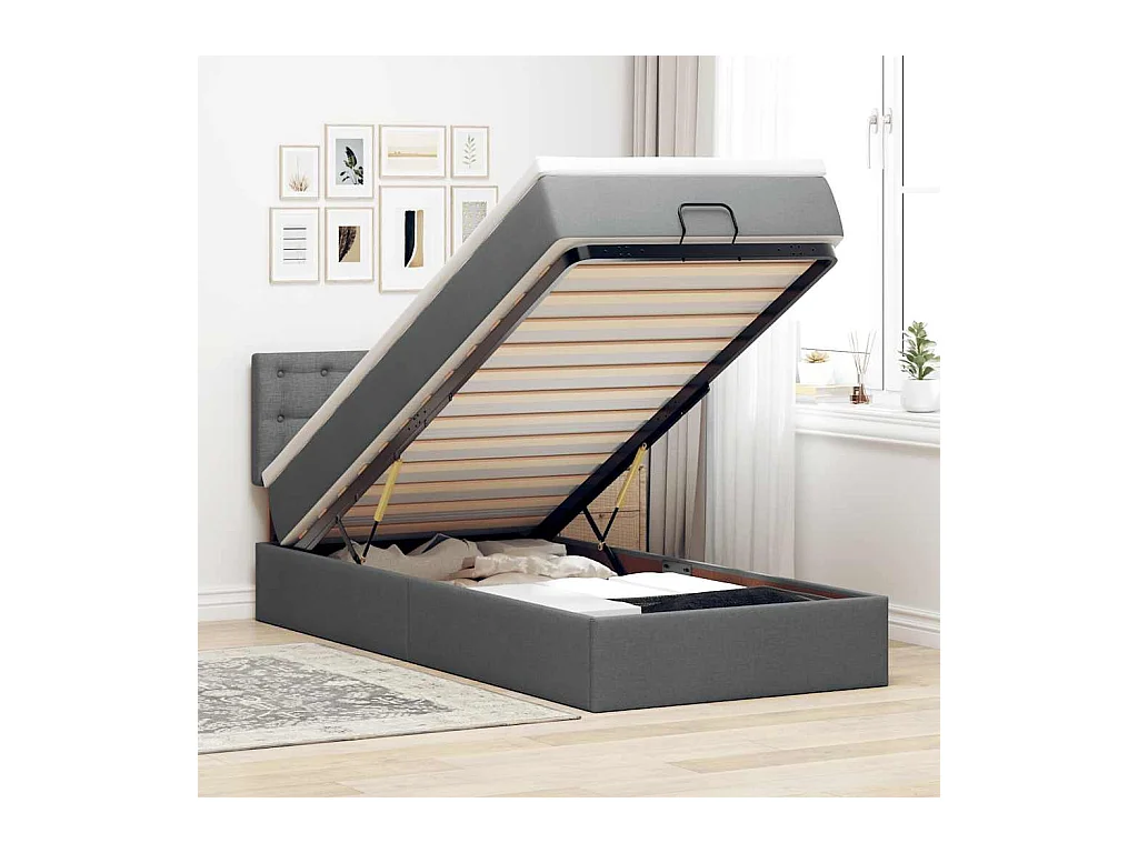 Cadre de lit ottoman avec matelas gris foncé 80x200 cm tissu