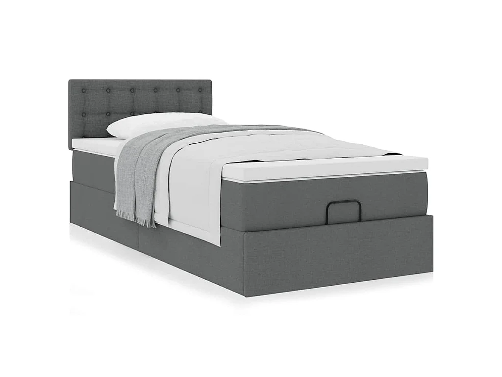 Cadre de lit ottoman avec matelas gris foncé 80x200 cm tissu