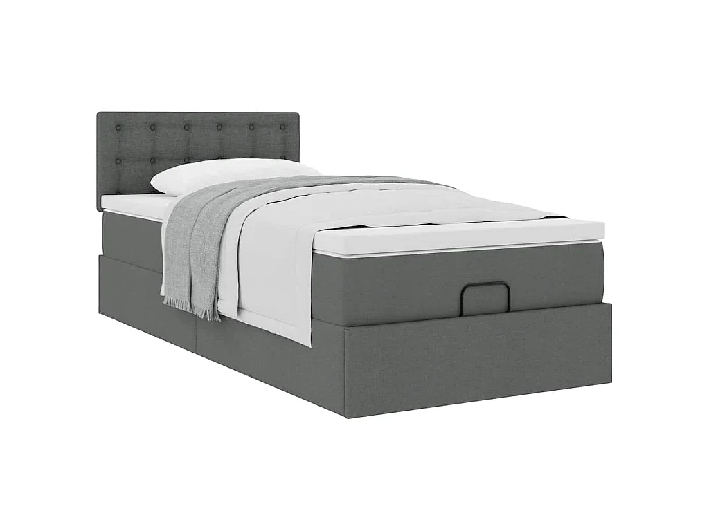 Cadre de lit ottoman avec matelas gris foncé 80x200 cm tissu