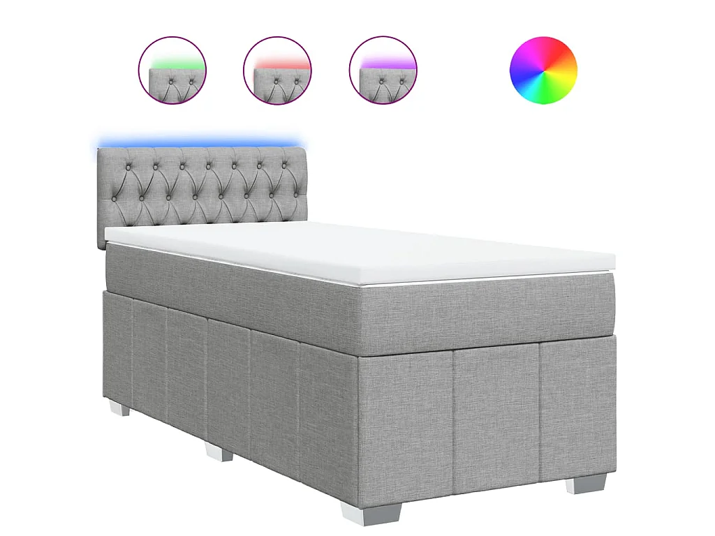 Cama box spring con colchón tela gris claro 80x200 cm
