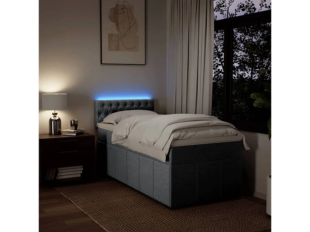 Cama box spring con colchón tela gris claro 80x200 cm
