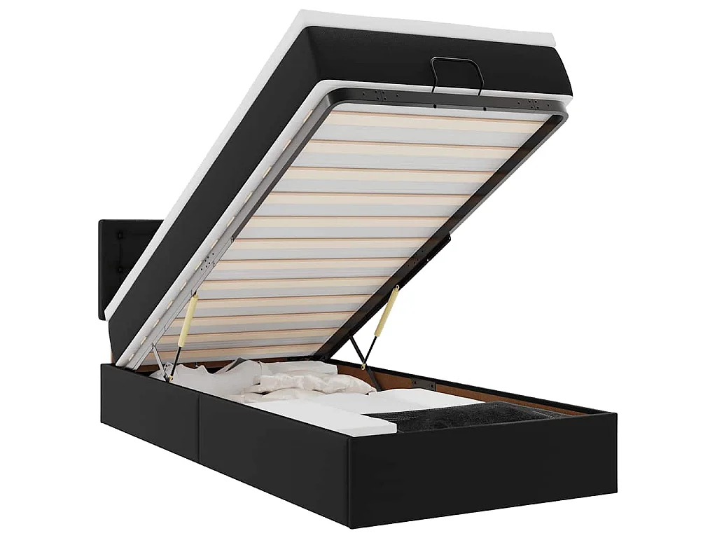 Lit ottoman avec matelas noir 80x200 cm similicuir