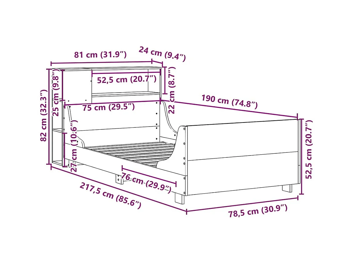 Massivholzbett ohne Matratze Weiß 75x190 cm Kiefernholz