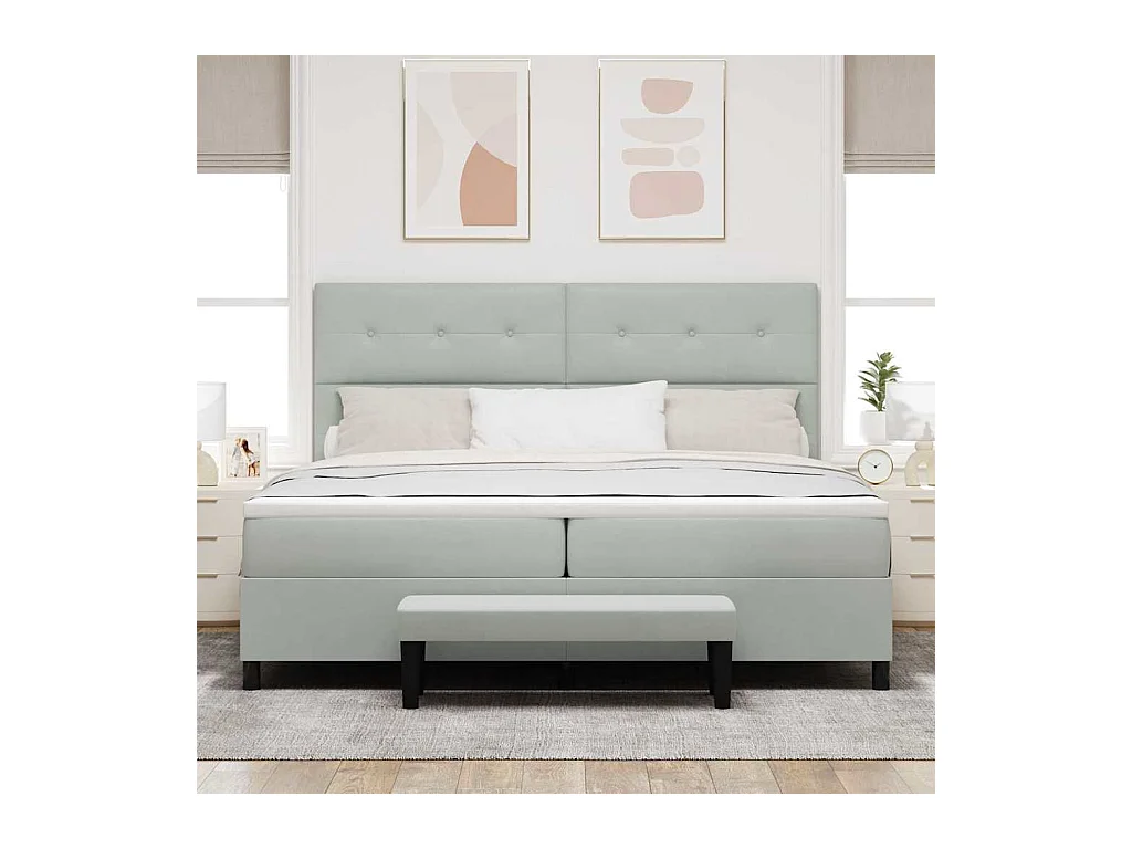 Lit à ressorts avec matelas Gris clair 200 x 200 cm Velours
