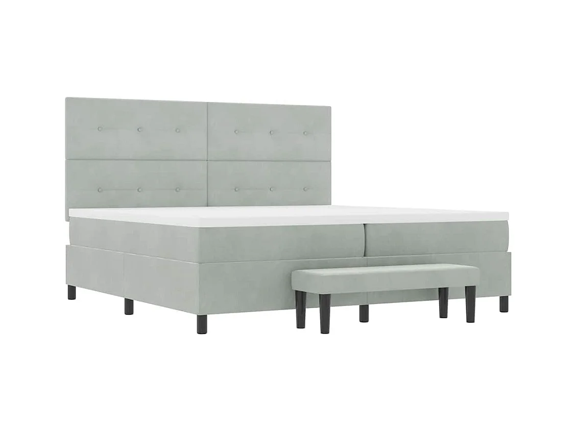 Lit à ressorts avec matelas Gris clair 200 x 200 cm Velours