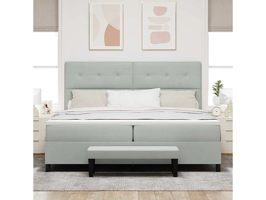 Cama Box com colchão Cinzento-claro 200 x 200 cm Veludo