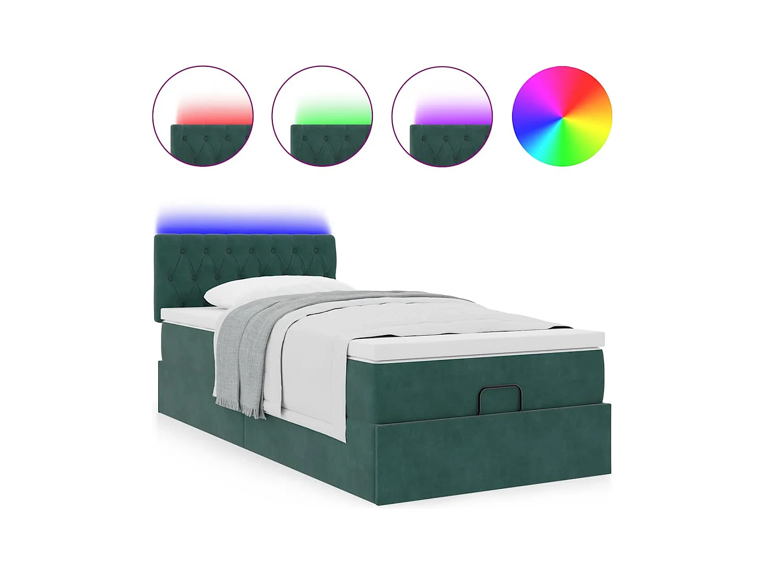 Lit ottoman avec matelas et LED Vert foncé 80x200cm velours
