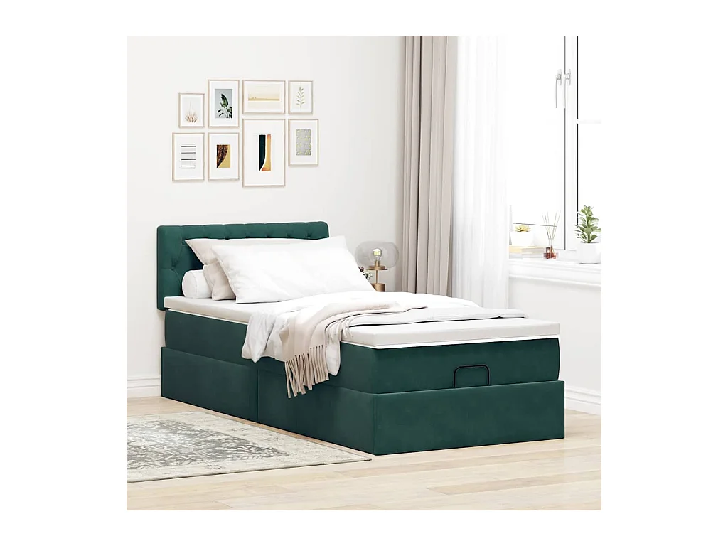 Lit ottoman avec matelas et LED Vert foncé 80x200cm velours
