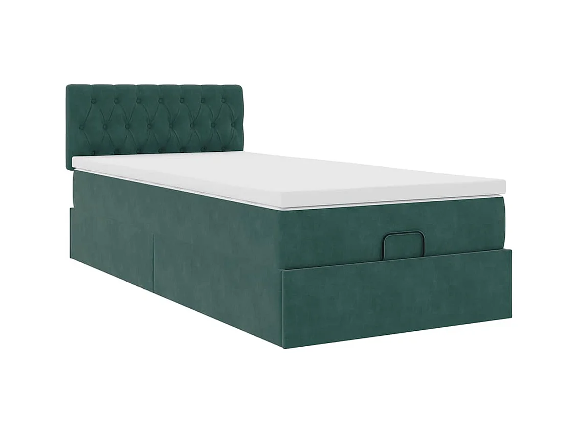 Lit ottoman avec matelas et LED Vert foncé 80x200cm velours