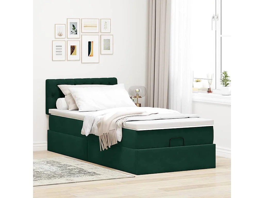 Lit ottoman avec matelas et LED Vert foncé 80x200cm velours